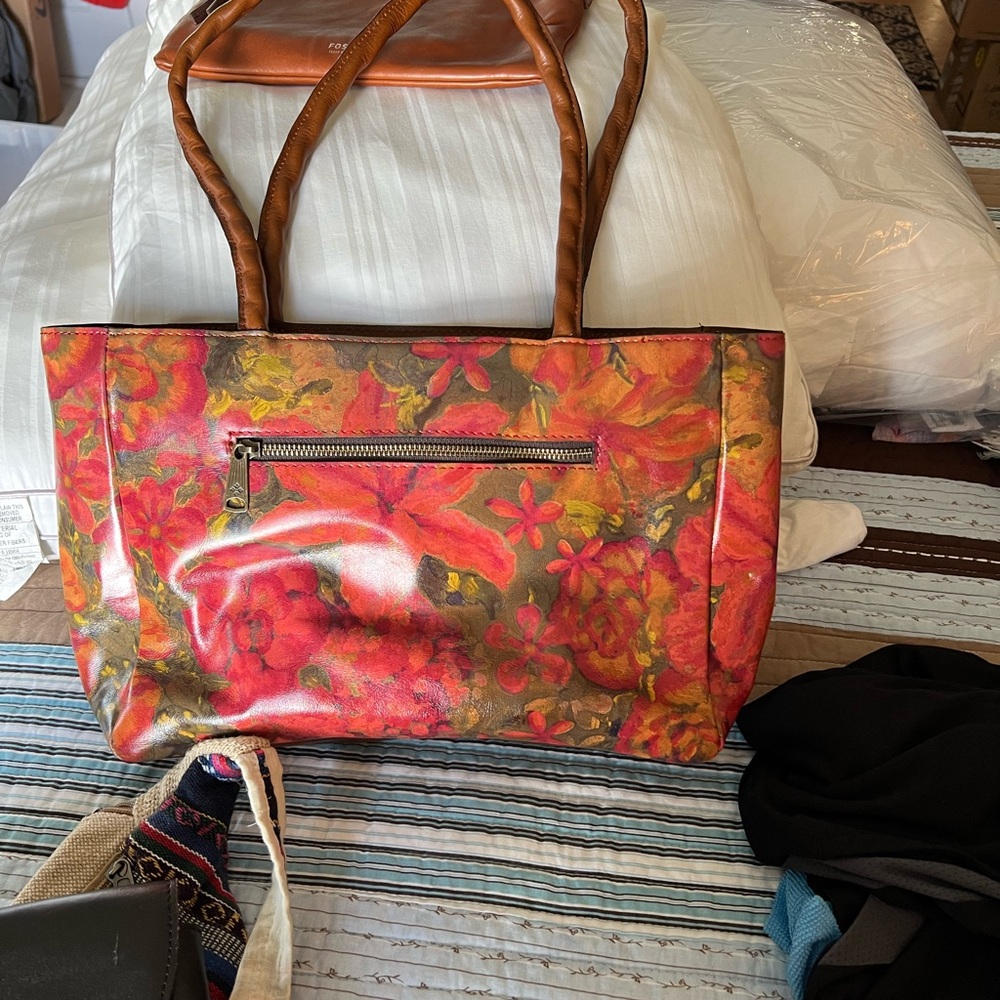 Patricia Nash Red and Brown Artistic Tote Bag